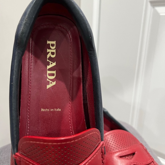 Men’s PRADA Penny Loafers Red/Navy Perforated Leather main image 4